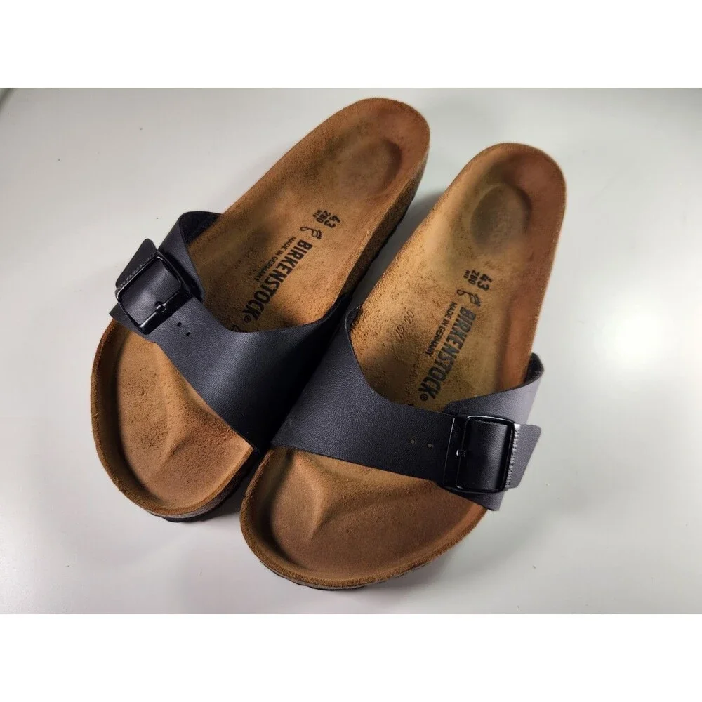 Birkenstock Madrid Mens Slide Sandals Black Cork Footbed EU 43 US 10 10.5 Reg